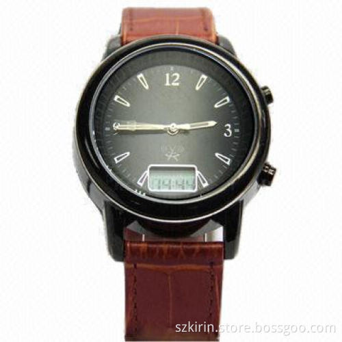 Solar radio controlled watch with alloy case and genuine leather band